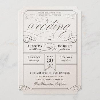 antique ticket vintage wedding invitation
