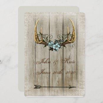 antlers and roses rustic wedding invitation