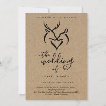 antlers doe & deer heart hunters wedding invitation