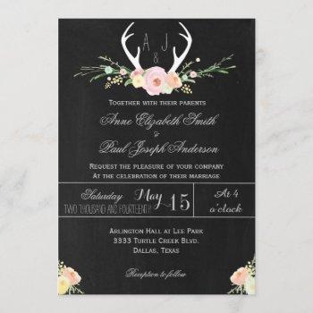 antlers floral chalkboard wedding invitation