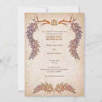 antlers pagan bohemian autumn foliage wedding invitation