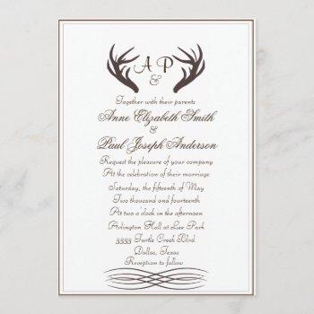 antlers rustic elegant wedding invitation white