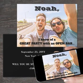 any text groomsmen / best man proposal photo funny invitation