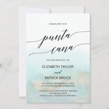 aqua and gold watercolor beach punta cana wedding invitation