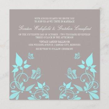 Small Aqua Butterfly Floral Wedding Invite Front View