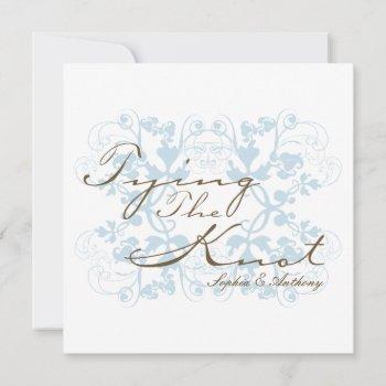 Small Aqua Floral Flourish Tying The Knot Wedding Invite Front View
