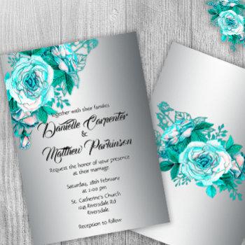 Small Aqua Roses And Silver Wedding Front View