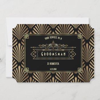 Small Art Deco Black Gatsby Will You Be My Groomsman Front View