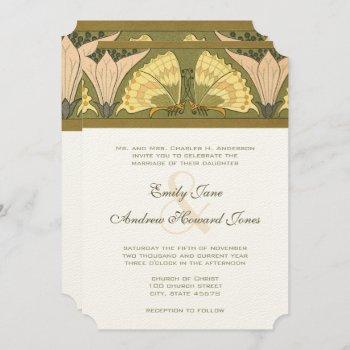 art deco butterfly calla lily wedding invitation