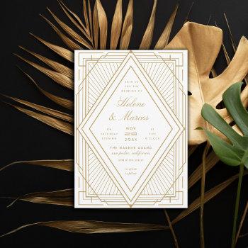 Small Art Deco Diamond White And Gold Wedding Front View