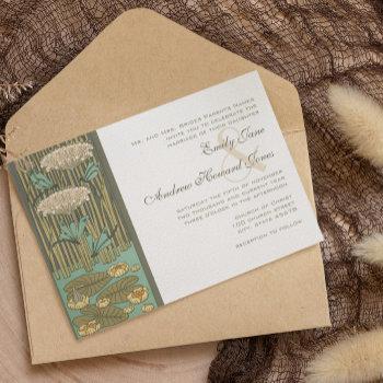 art deco dragonfly lily pad fairytale wedding  invitation