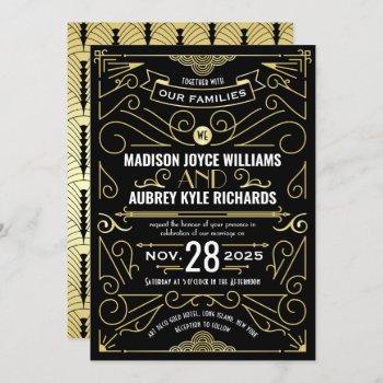 art deco great gatsby wedding elegant gold black invitation