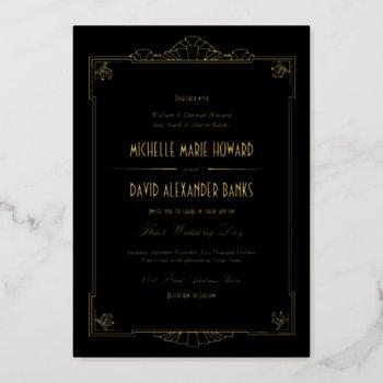 art deco style wedding gold foil invitation