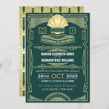 art deco wedding elegant gold green great gatsby invitation