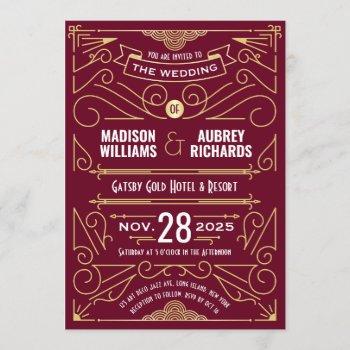 art deco wedding gatsby elegant gold burgundy invitation