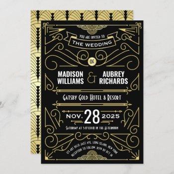 art deco wedding great gatsby elegant gold black invitation