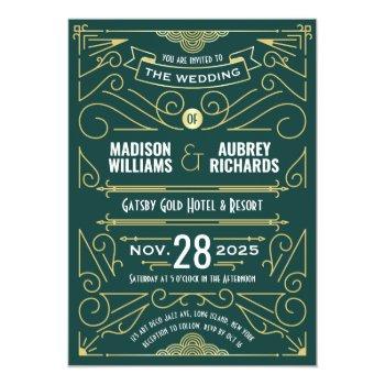 Small Art Deco Wedding Great Gatsby Elegant Gold Green Front View