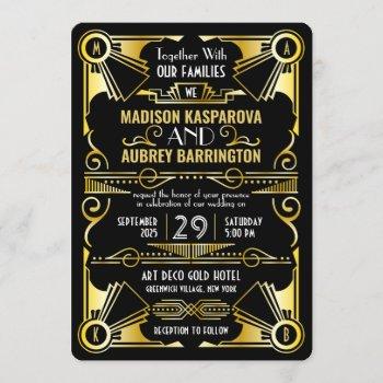 art deco wedding great gatsby ornate black & gold invitation