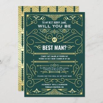 Small Art Deco Wedding Will You Be My Best Man Green Front View
