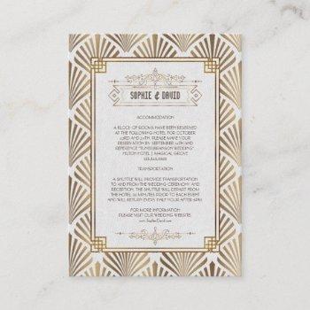 Small Art Deco White Gold Gatsby 1920s Wedding Details Enclosure Card Front View
