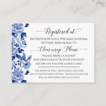 Small Asian Influence Blue White Floral Bridal Shower Enclosure Card Front View