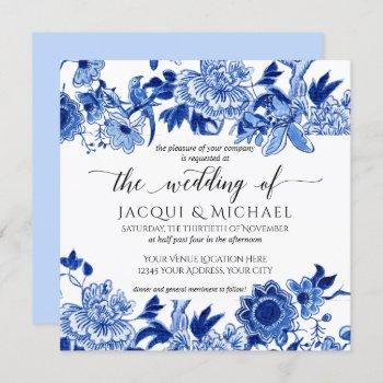 asian influence light blue floral wedding artwork invitation