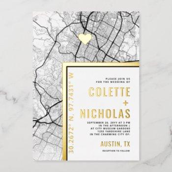 austin, texas love locator | city themed wedding foil invitation