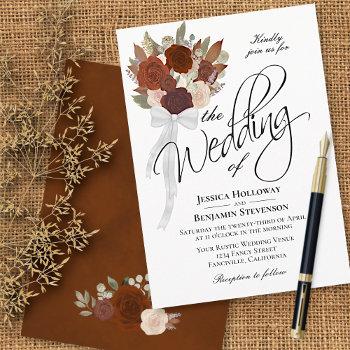 autumn bouquet elegant watercolor roses wedding invitation