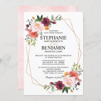 Small Autumn Burgundy Blush Floral Geometric Wedding Front View