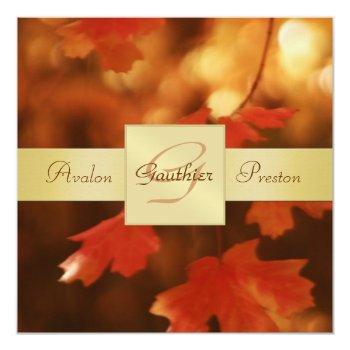 Small Autumn Fall Leaf Monogram Gold Ribbon Front View
