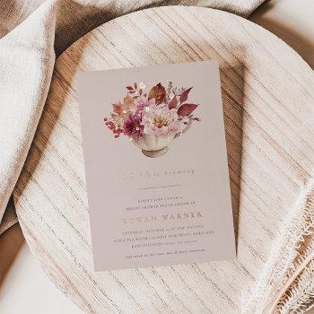 autumn floral teacup fall bridal shower tea foil invitation