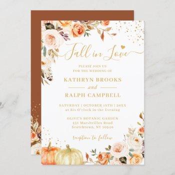 autumn floral terracotta gold pumpkin wedding invitation