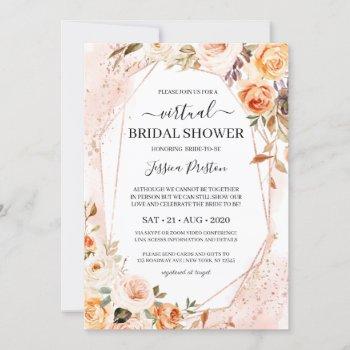 autumn flowers geometric virtual bridal shower invitation