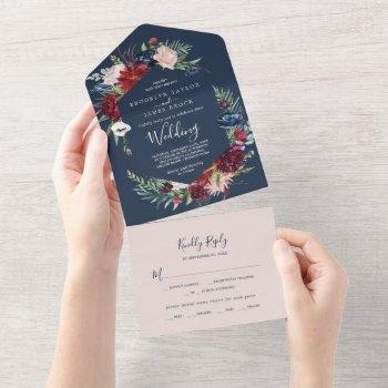 autumn garden | navy blue wedding all in one invitation