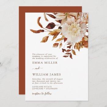 autumn modern watercolor terracotta wedding invitation