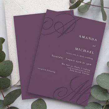 autumn plum modern edge elegant monogram wedding invitation