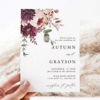 autumn romance watercolor floral wedding elegant invitation
