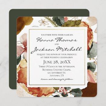 autumn watercolor floral wedding invitation