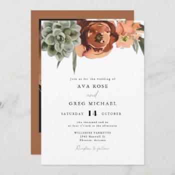 ava bohemian terracotta floral succulent wedding invitation