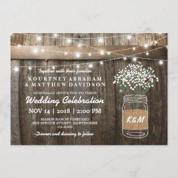 baby's breath mason jar country rustic wedding invitation