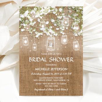baby's breath rustic burlap wedding bridal shower invitation