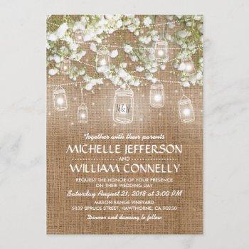 baby's breath rustic burlap wedding invitation