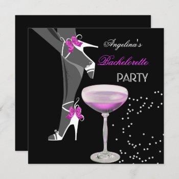 bachelorette party shoes champagne pink invitation