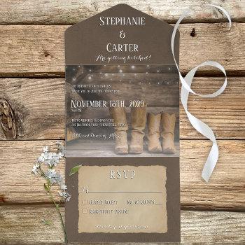 barn boots rustic all in one wedding invite