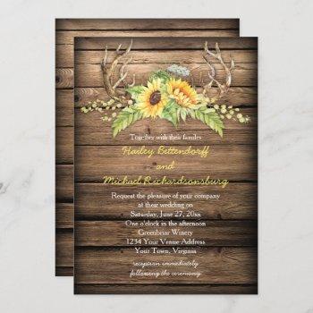 barn wood sunflowers antlers with rsvp wedding invitation