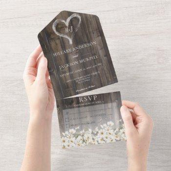 barnwood & daisies all in one wedding invite