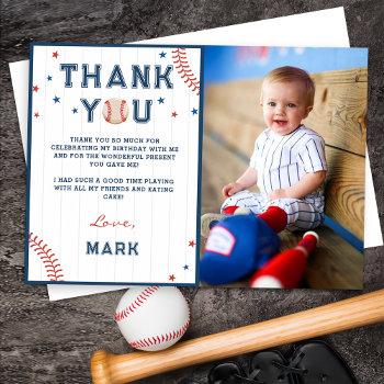 baseball boys birthday photo thank you card 
