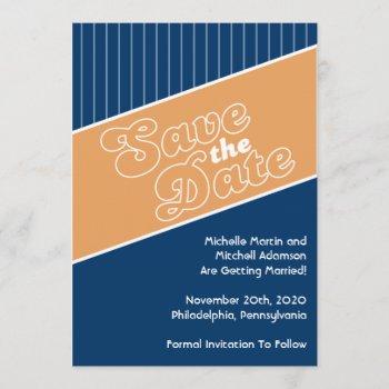 baseball inspired save the date (orange/navy blue) invitation