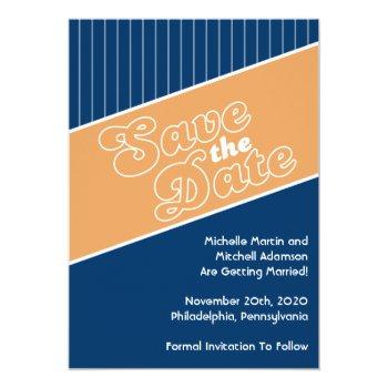 Small Baseball Inspired Save The Date (orange/navy Blue) Front View