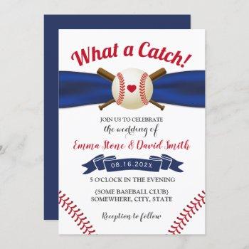 baseball love navy ribbon sports wedding  invitation